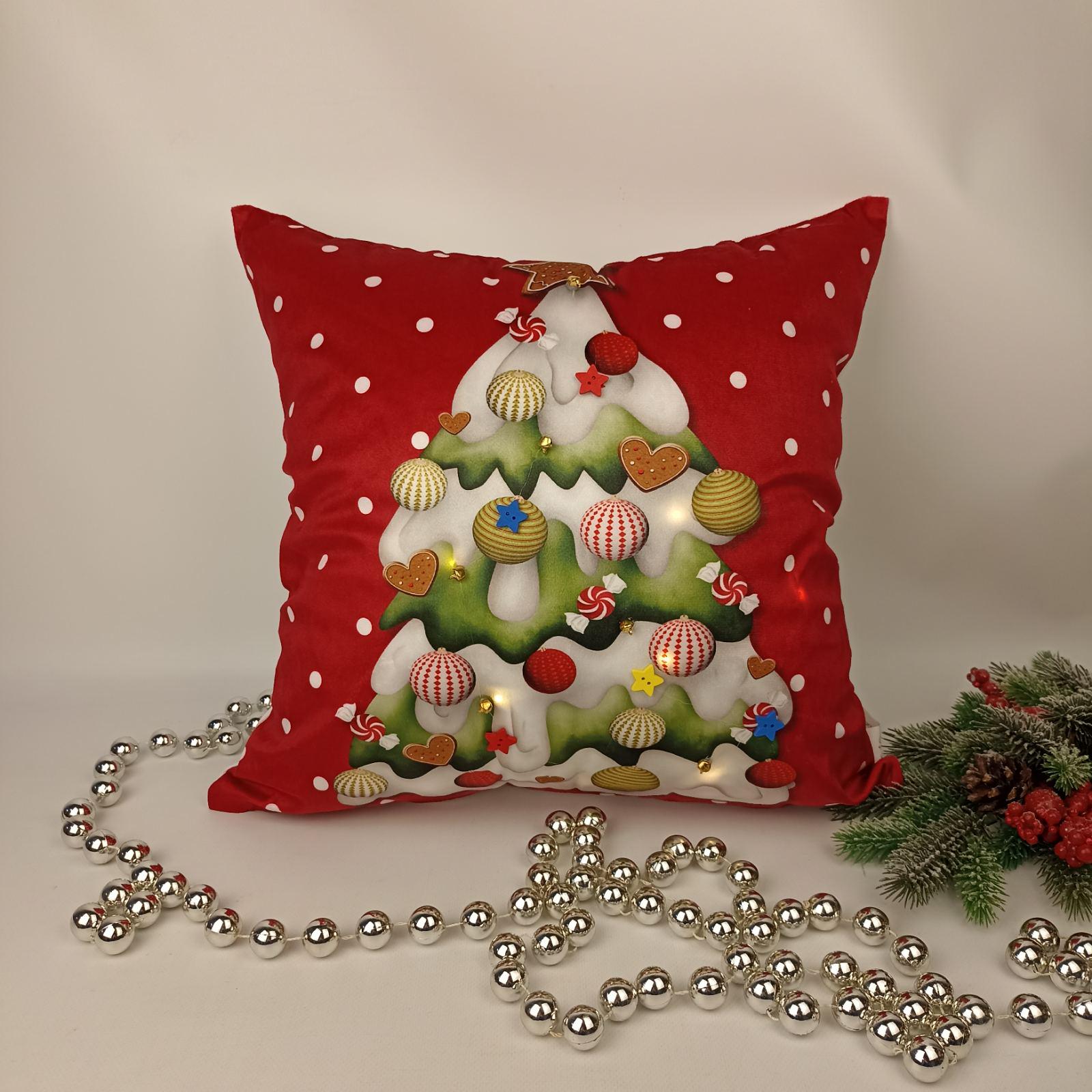 Наволочка велюровая с подсветкой Christmas Tree 45x45 см Red (CN36803)