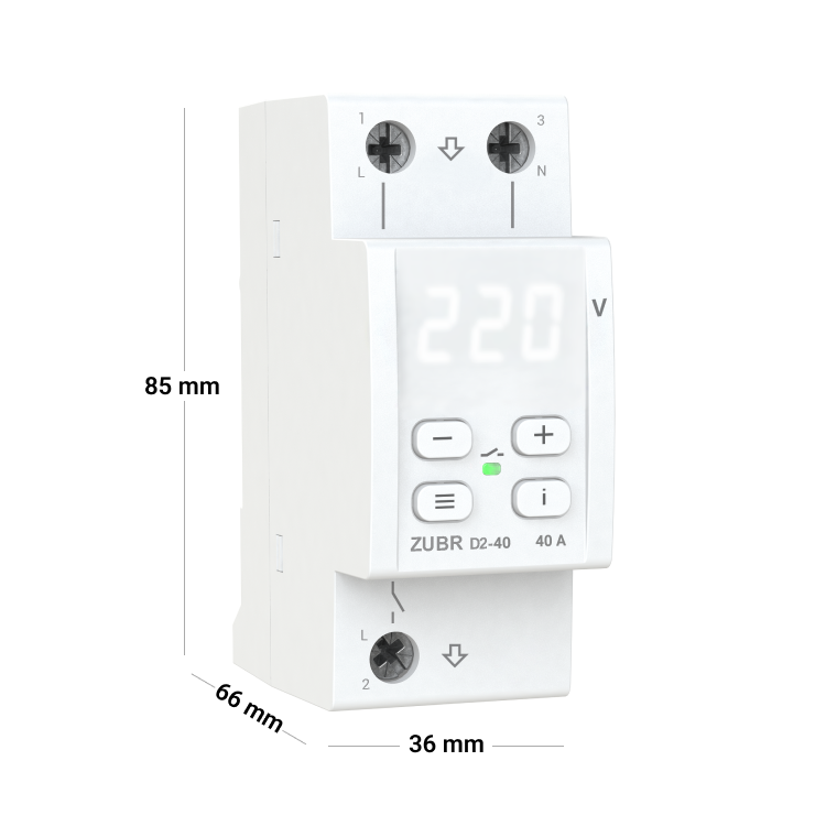 Реле напряжения ZUBR D2-40 однофазное с термозащитой 40А max 50А 8800ВА (4820120221682) - фото 4