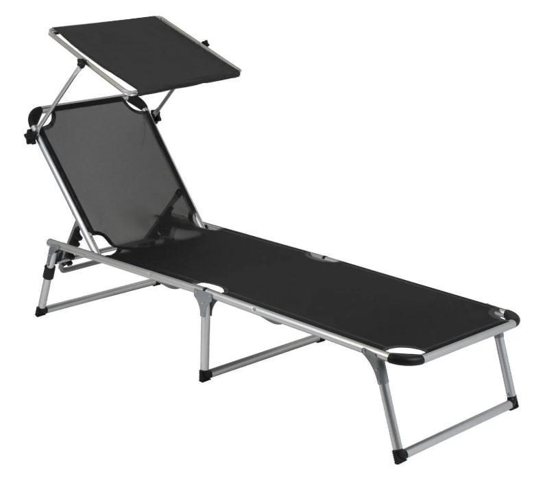 Ліжко розкладне Bo-Camp Sun Lounger With Sunscreen 5 Positions Black (1304460)