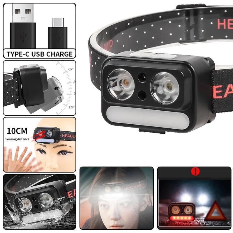 Ліхтар налобний 2069-XPG/XPG/5SMD Motion sensor USB-C Black (10897) - фото 5 Ліхтар налобний 2069-XPG/XPG/5SMD Motion sensor USB-C Black (10897) - фото 5