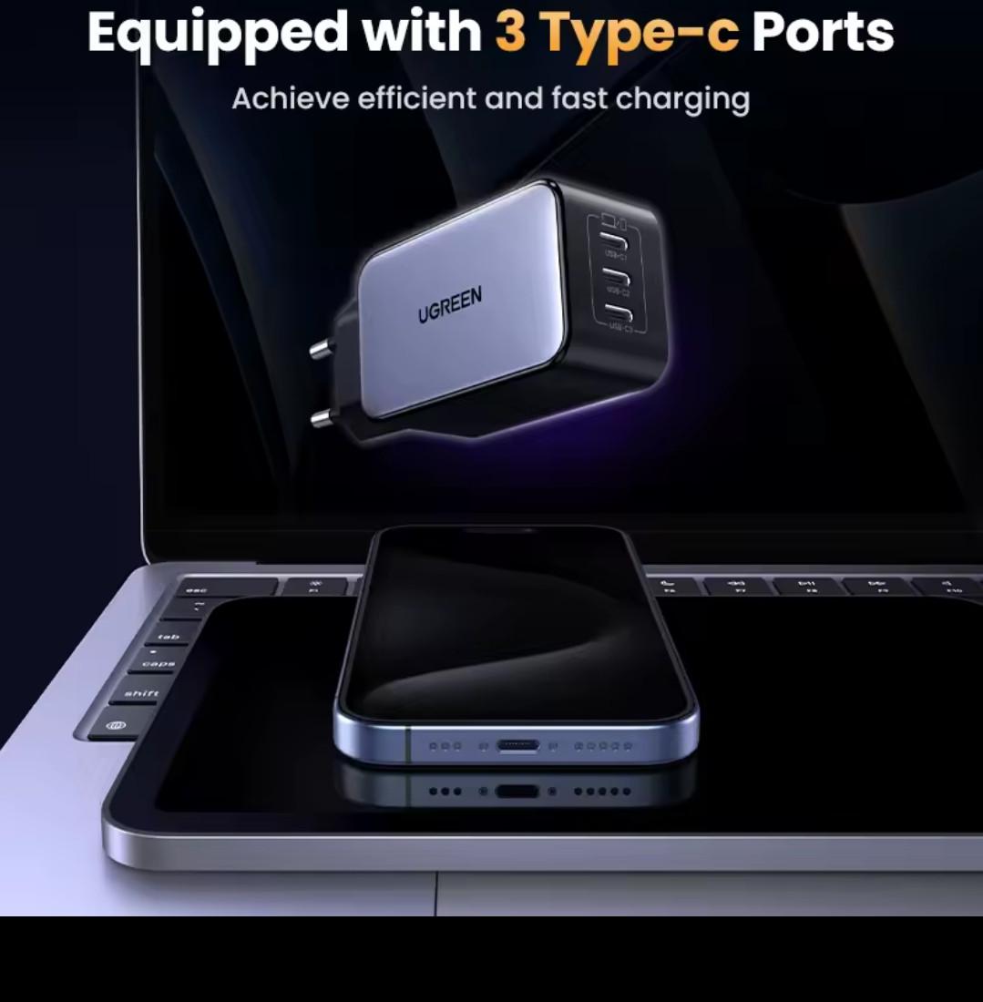 Зарядний пристрій мережевий UGREEN 65W GaN Fast Charger 3-Port Type-C (25397382) - фото 8