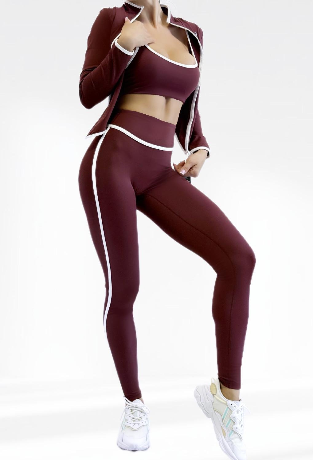 Костюм для фітнесу жіночий LILAFIT лосини пуш ап/топ/кофта S Коричневий (LFS000160) - фото 3