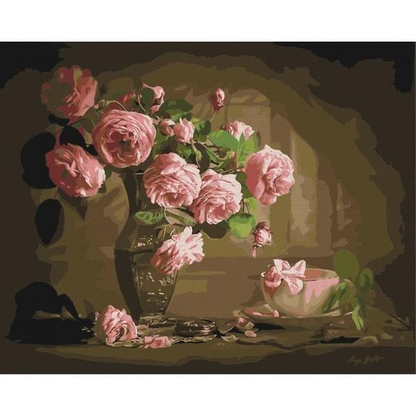 Картина по номерам BrushMe Чайные розы в вазе BS7814 холст на подрамнике 40x50 см (2271338333)