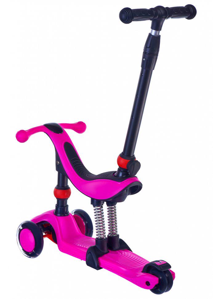 Самокат біговел Maraton Credo 3в1 дитячий триколісний з сидінням та батьківською ручкою Рожевий - фото 2