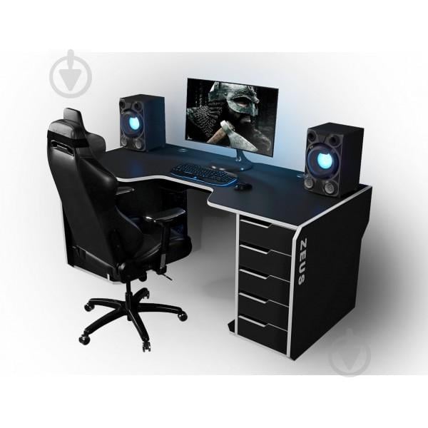 Геймерский эргономичный стол ZEUS Viking-2L, 180х92 (87) см, черный/белый