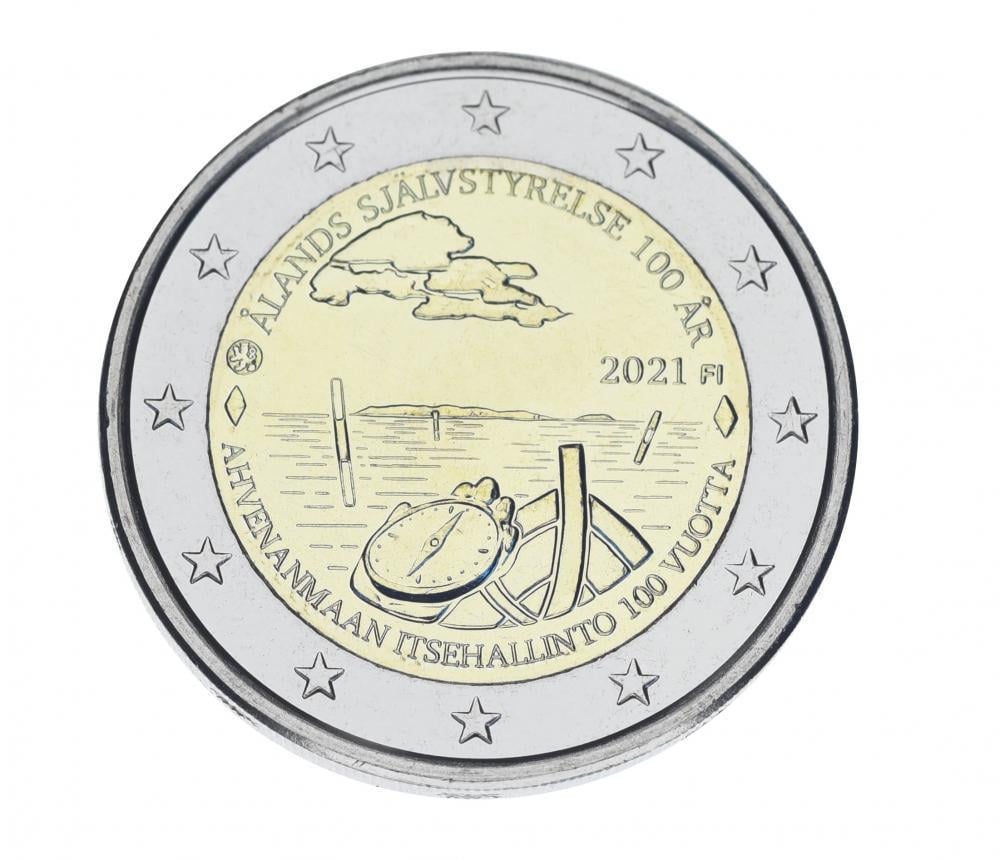 Коллекционная монета Финляндия 2 евро 2021 Биметалл UNC 100-летие самоуправления в Аландском регионе (М16605)