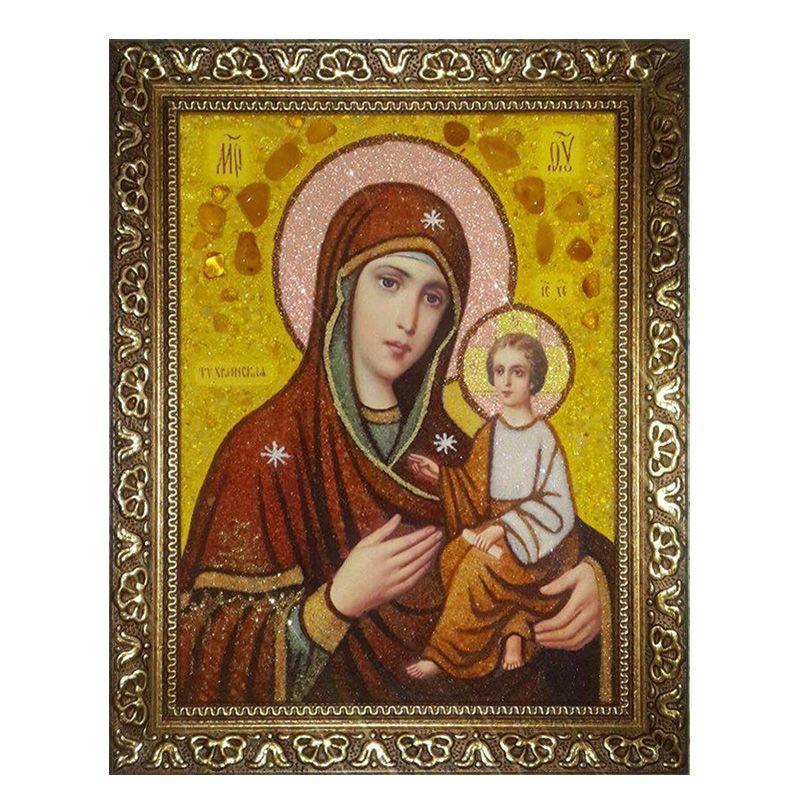 Икона Богородица Тихвинская янтарная 15х20 (Б0019-15х20)
