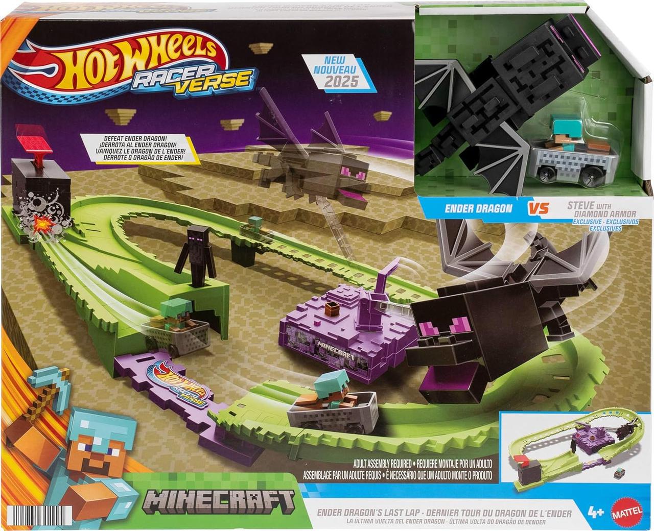 Трек Hot Wheels RacerVerse Minecraft со Стивом в алмазной броне и Драконом Энду‌ (JFP34)