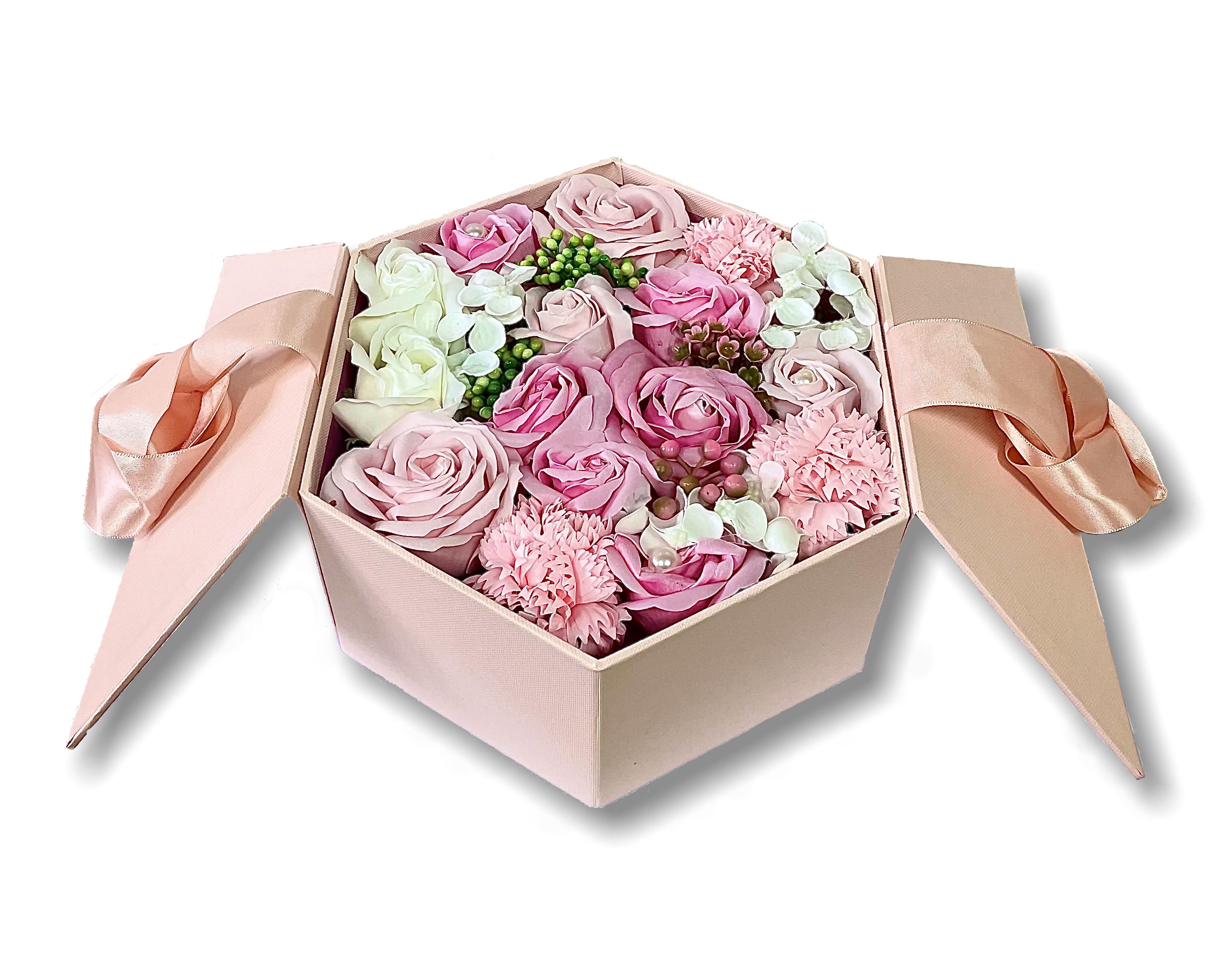 Подарочный набор розы из мыла в коробке букет Цветочная композиция 24х24 см Розовый
