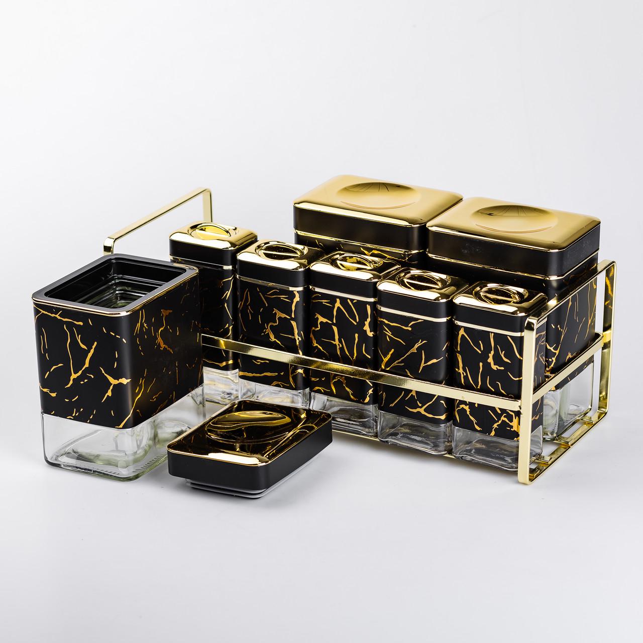 Набір ємностей для зберігання на металевій підставці 8 шт. по 650/150 мл Чорний (HP-1364) - фото 3