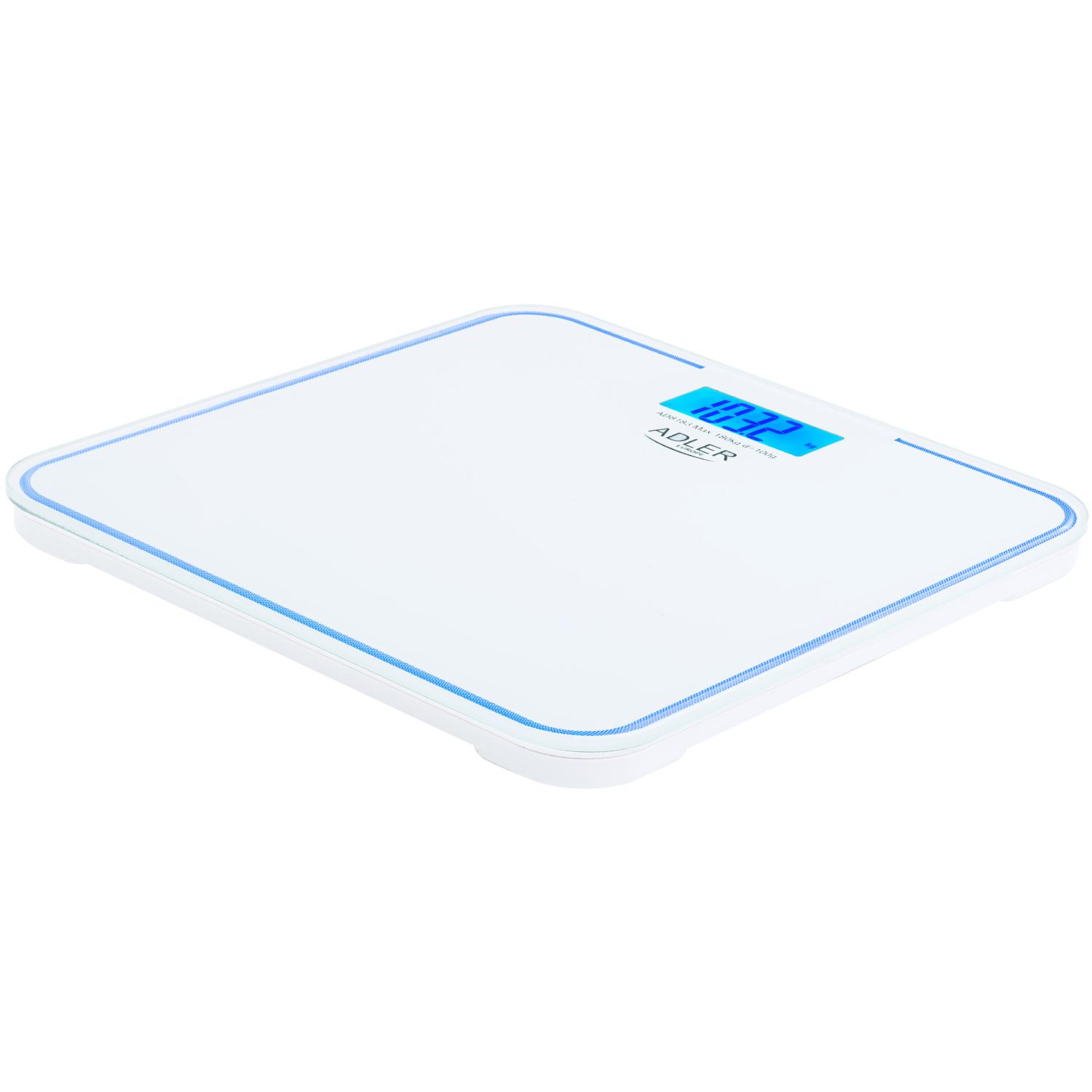 Ваги підлогові електронні Adler AD 8183 до 180 кг 2хАААА автовимкнення/синє підсвічування White (AD8183) - фото 2 Ваги підлогові електронні Adler AD 8183 до 180 кг 2хАААА автовимкнення/синє підсвічування White (AD8183) - фото 2