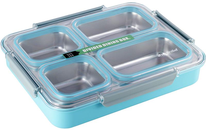 Ланч-бокс Kamille Snack 1800 мл на 4 секции пластик и нержавеющая сталь Голубой (KM-2147BL)