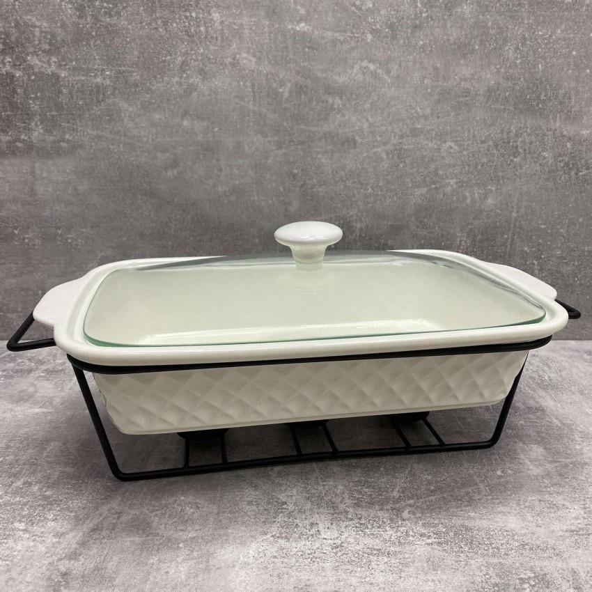 Мармит керамический Maestro прямоугольный 1,8 л с черной подставкой 35 см (MR-11459-73)