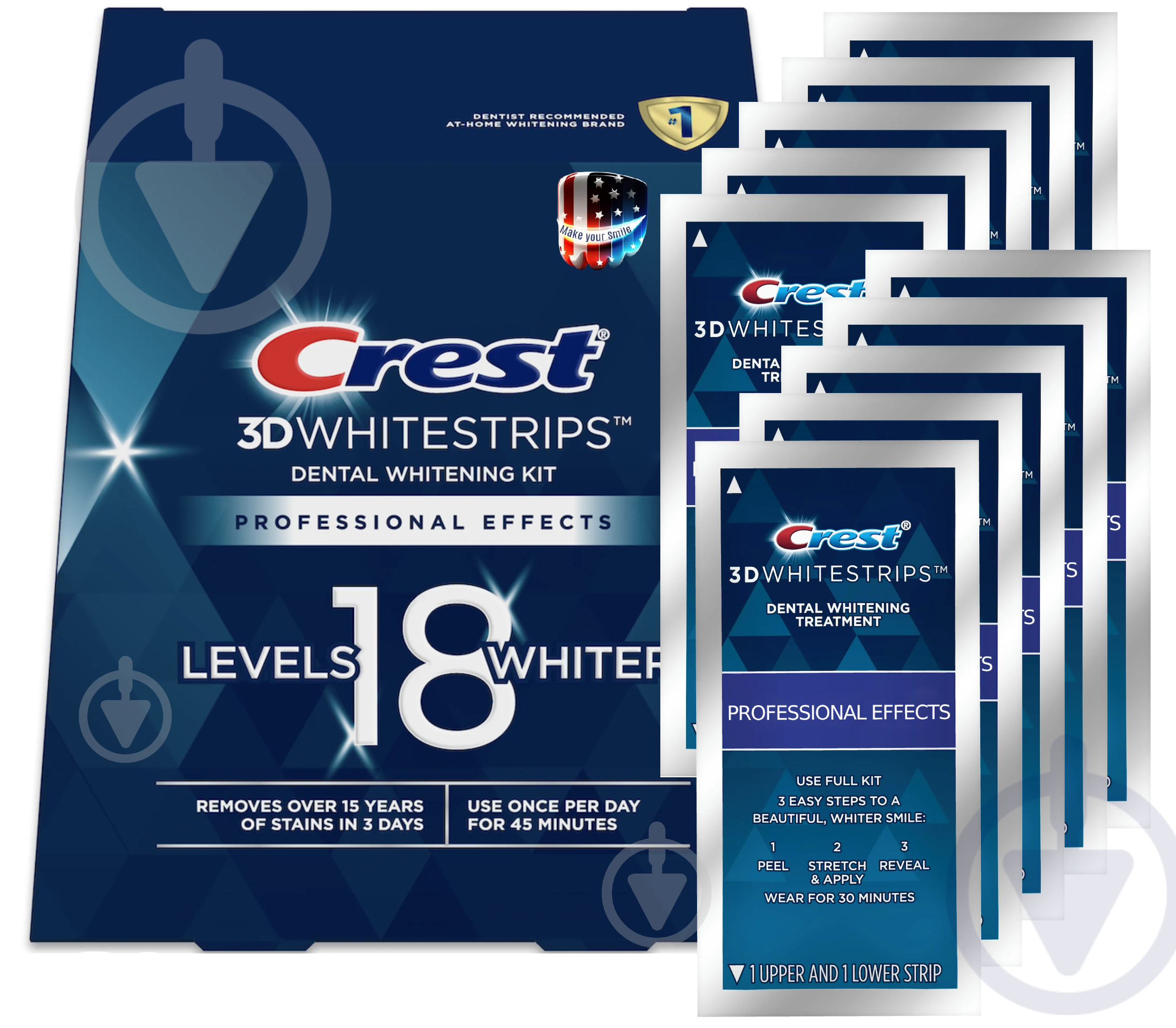 Отбеливающие полоски Crest 3D 1/2 курса Professional effects Whitestrips 18 level 10 пар смужок (34567890678)