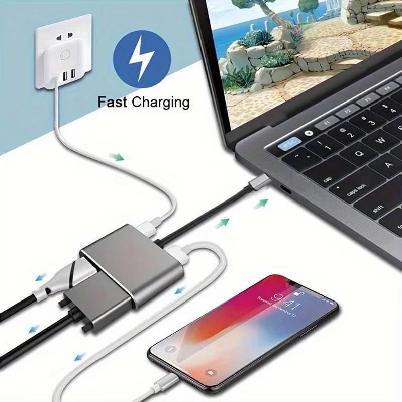 Концентратор Type-C 4в1, адаптер type-c 3.0 до 4K HDMI HDTV/VGA USB 3.0 PD - фото 2