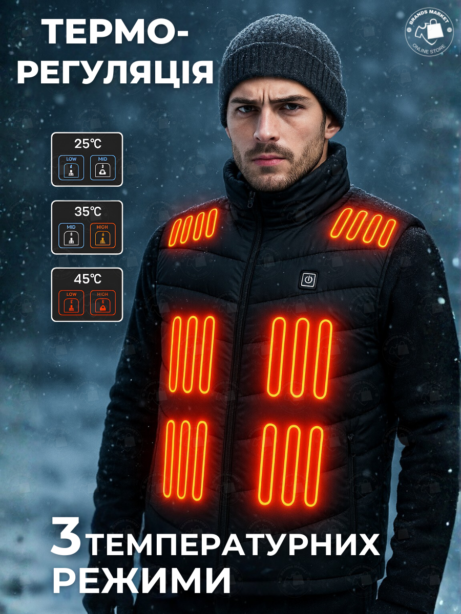 Жилет с подогревом от Power Bank USB 13 зон подогрева XL Черный (4815754715) - фото 3