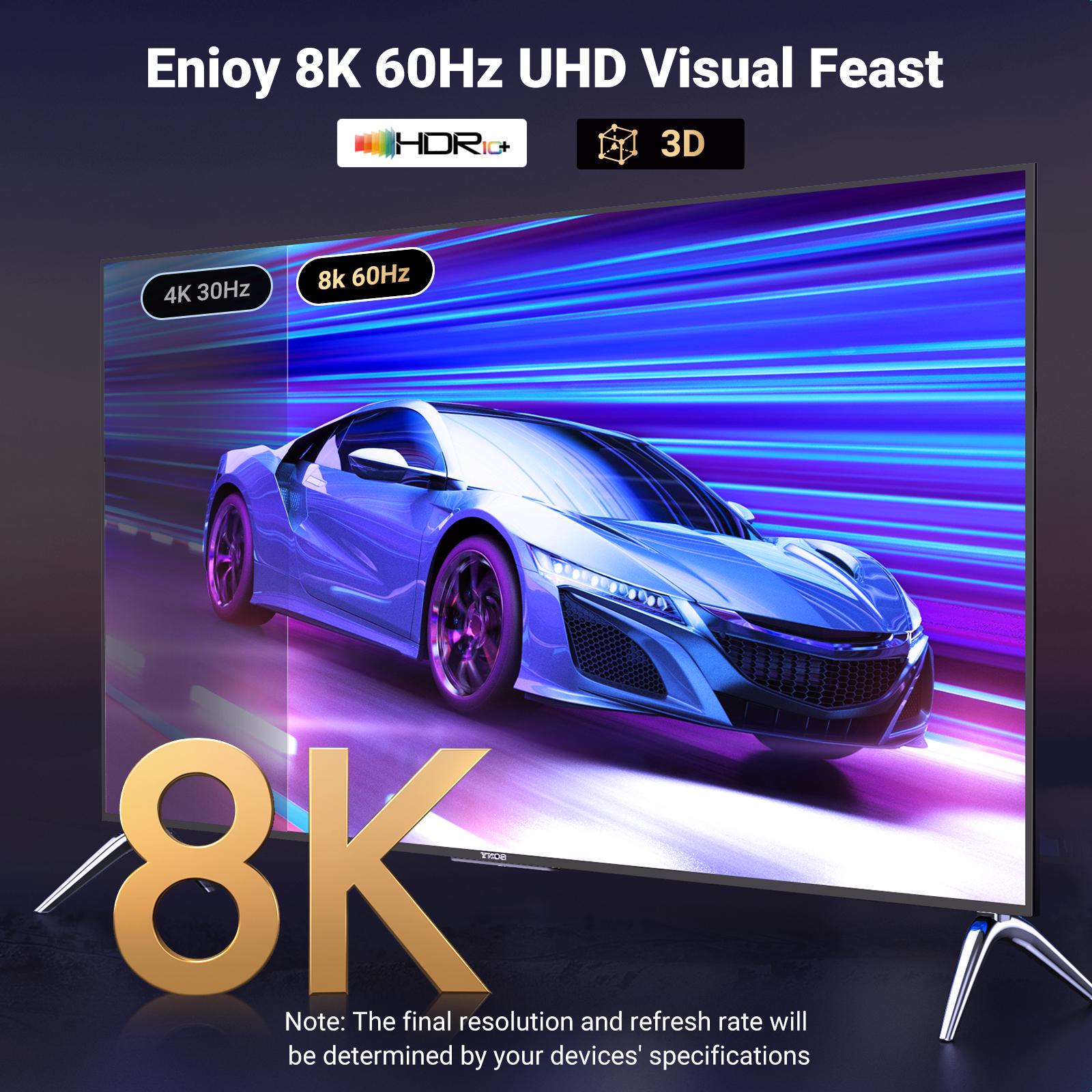 Кабель UGREEN DisplayPort-HDMI 8K 60Hz 4K 240Hz 32.4 Гбіт/с DP 1.4 до HDMI 2.1 Dolby, HDCP2.3 1 м Чорний (80395) - фото 3