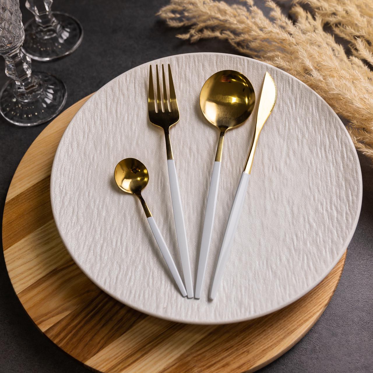 Набор столовых приборов 24 пр. на 6 персон Золотистый с белым - фото 1 Набор столовых приборов 24 пр. на 6 персон Золотистый с белым - фото 1