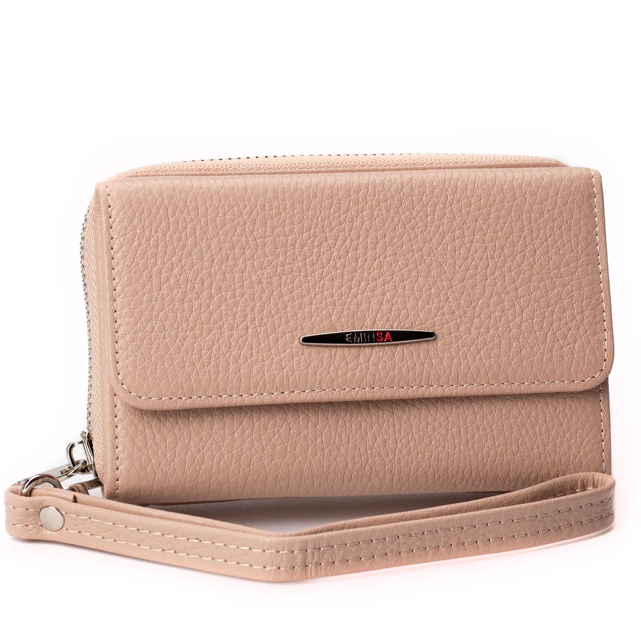 Гаманець жіночий з ремінцем на руку eminsa 2157-37-31 шкіряний Пудровий