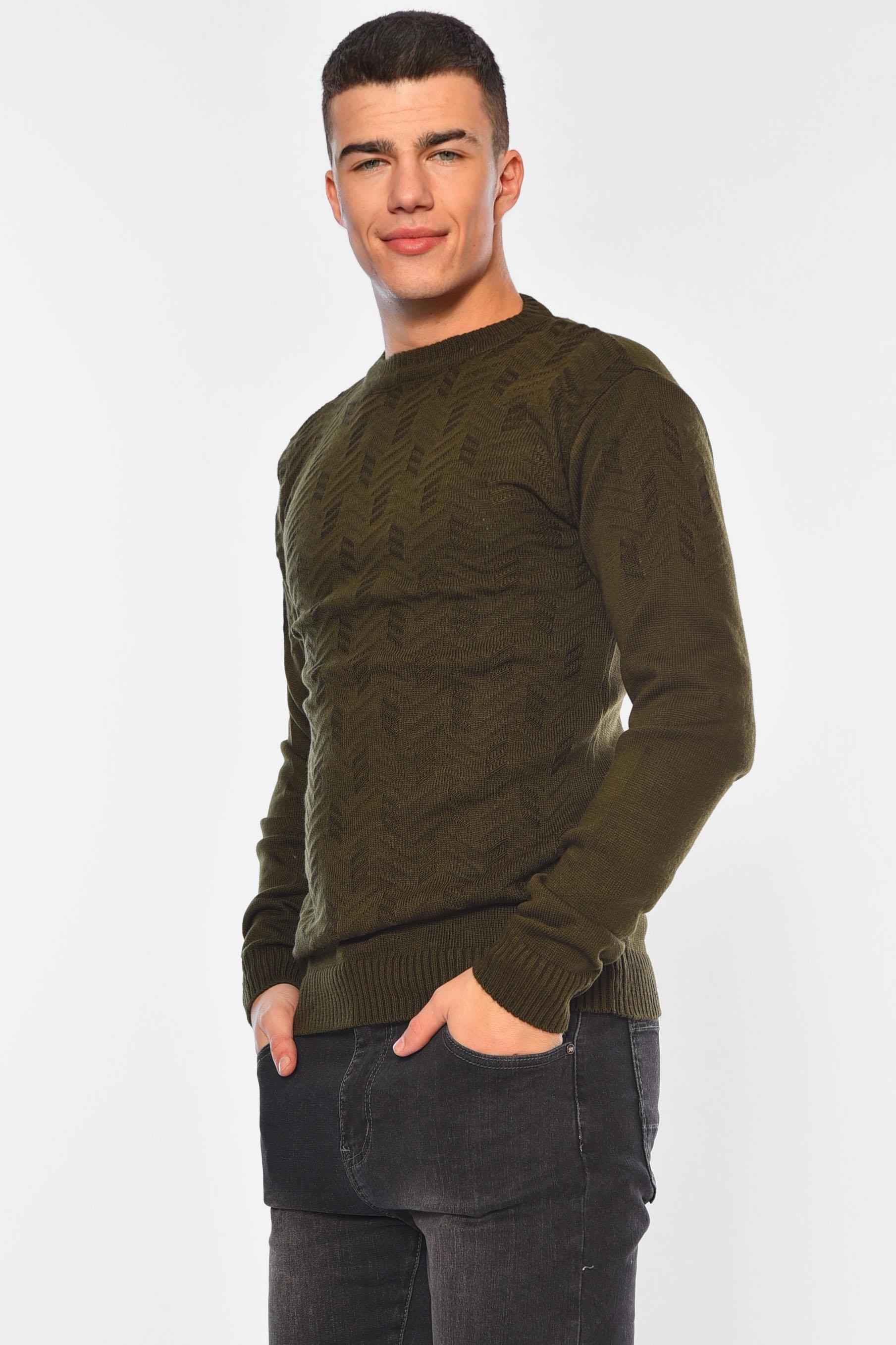 Светр чоловічий однотонний XL Темно-зелений (194525) - фото 2 Светр чоловічий однотонний XL Темно-зелений (194525) - фото 2