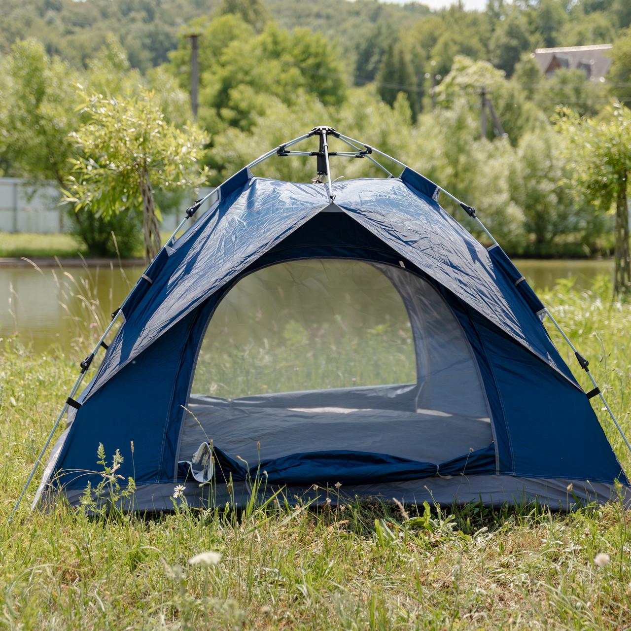 Палатка трехместная LU-002 автоматическая кемпинговая 190x190x140 см Синий (7464)