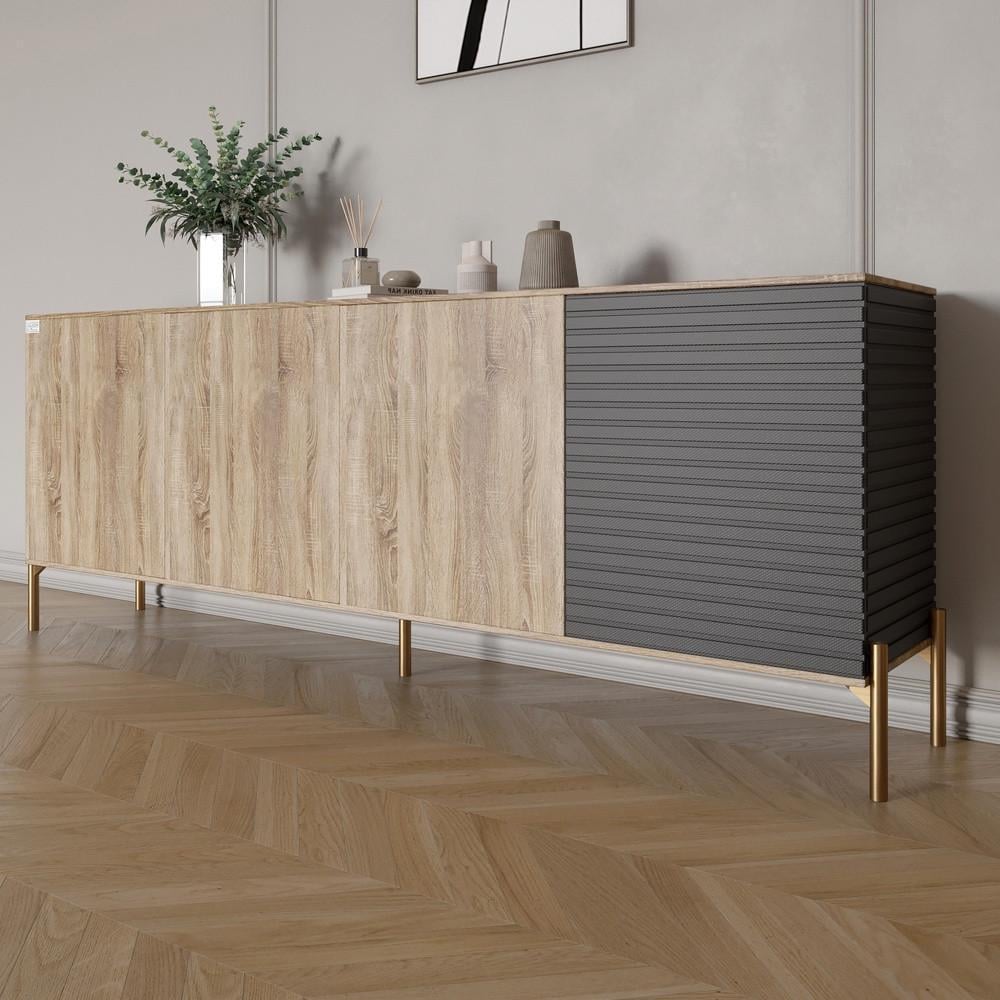Комод на золотых металлических ножках Lion Грей 204x38x76,5 см Дуб сонома трюфель/Асфальт (Lion-042667) Комод на золотых металлических ножках Lion Грей 204x38x76,5 см Дуб сонома трюфель/Асфальт (Lion-042667)