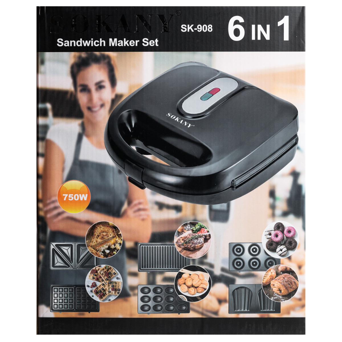 Мультипекар универсальный Sokany SK-908 6в1 для вафель/орехов/сэндвичей 750 Вт Черный (SK-908) - фото 16 Мультипекар универсальный Sokany SK-908 6в1 для вафель/орехов/сэндвичей 750 Вт Черный (SK-908) - фото 16