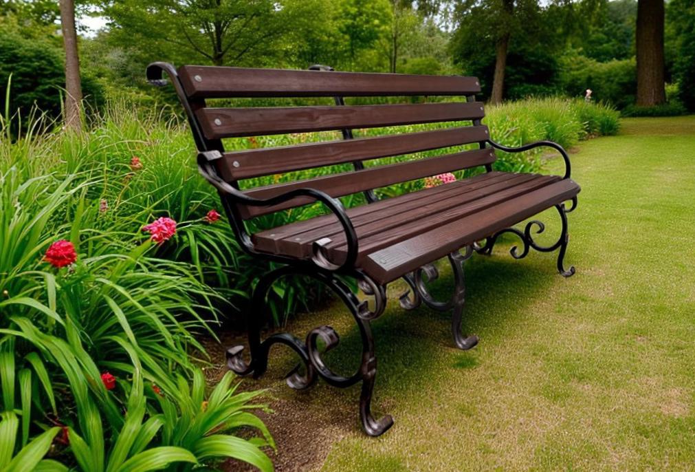 Скамейка садовая кованая Tobi Sho Дольче с подлокотниками для дачи террасы 220 см Орех (sr59026) - фото 2