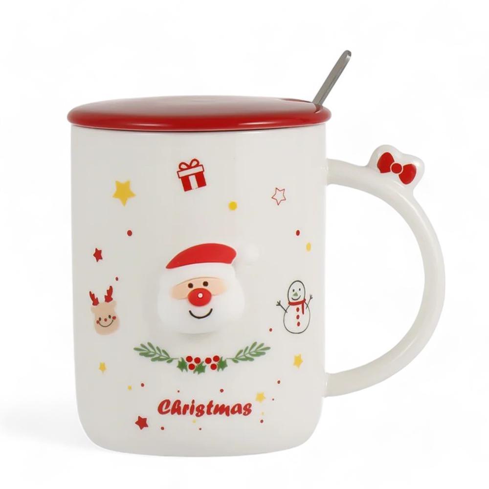 Чашка новогодняя с крышкой и ложкой Санта Сhristmas керамика 360 мл Белый - фото 3