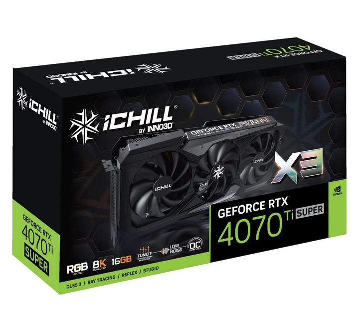 Відеокарта Inno3D RTX 4070 Ti SUPER ICHILL X3 16 Гб 256bit Чорний (C407TS3-166XX-186148H) - фото 3 Відеокарта Inno3D RTX 4070 Ti SUPER ICHILL X3 16 Гб 256bit Чорний (C407TS3-166XX-186148H) - фото 3