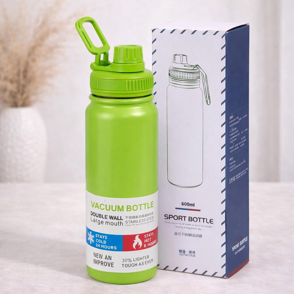 Термобутылка спортивная 124699 600 мл из нержавеющей стали 316 с ситечком и петлей для переноски Салатовый