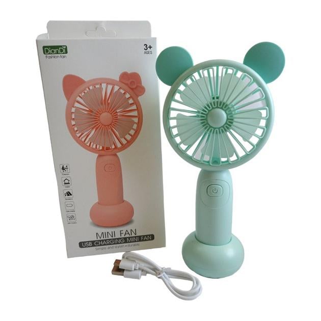 Вентилятор ручной аккумуляторный DianDi Mini Fan SQ-2165 с подставкой/подсветкой и USB-зарядкой Голубой - фото 2