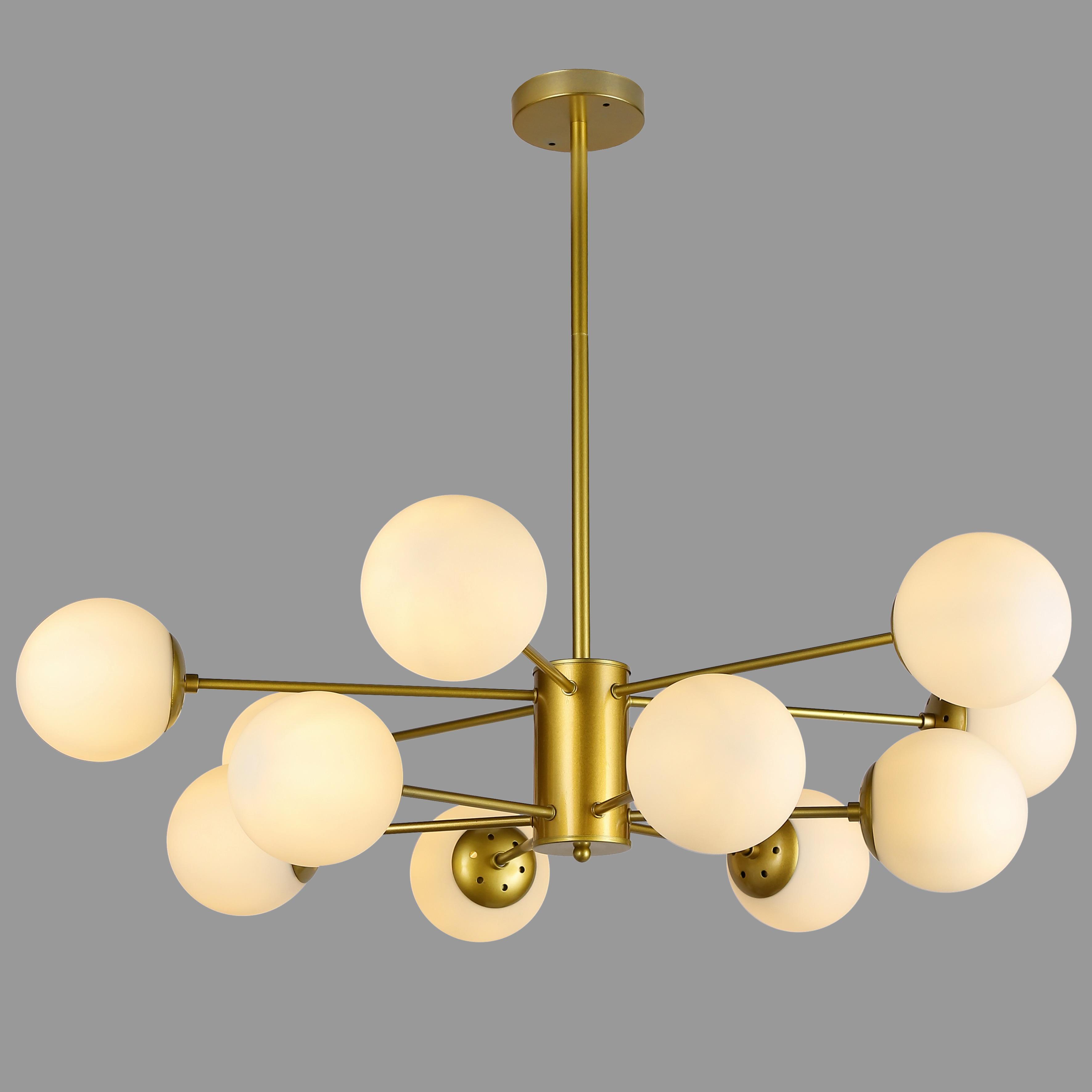 Люстра из белых шаров на 12 ламп Золотой (52-6033-12 GD+WH)