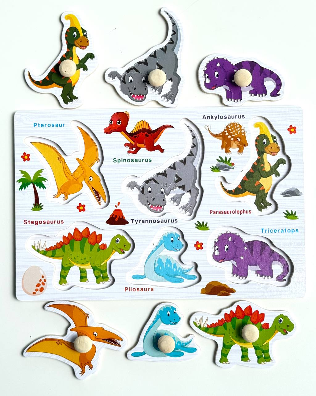 Деревянные пазлы вкладыши Fun Game С 73239 Динозаврики с рисунком под вкладышем (2658607047)