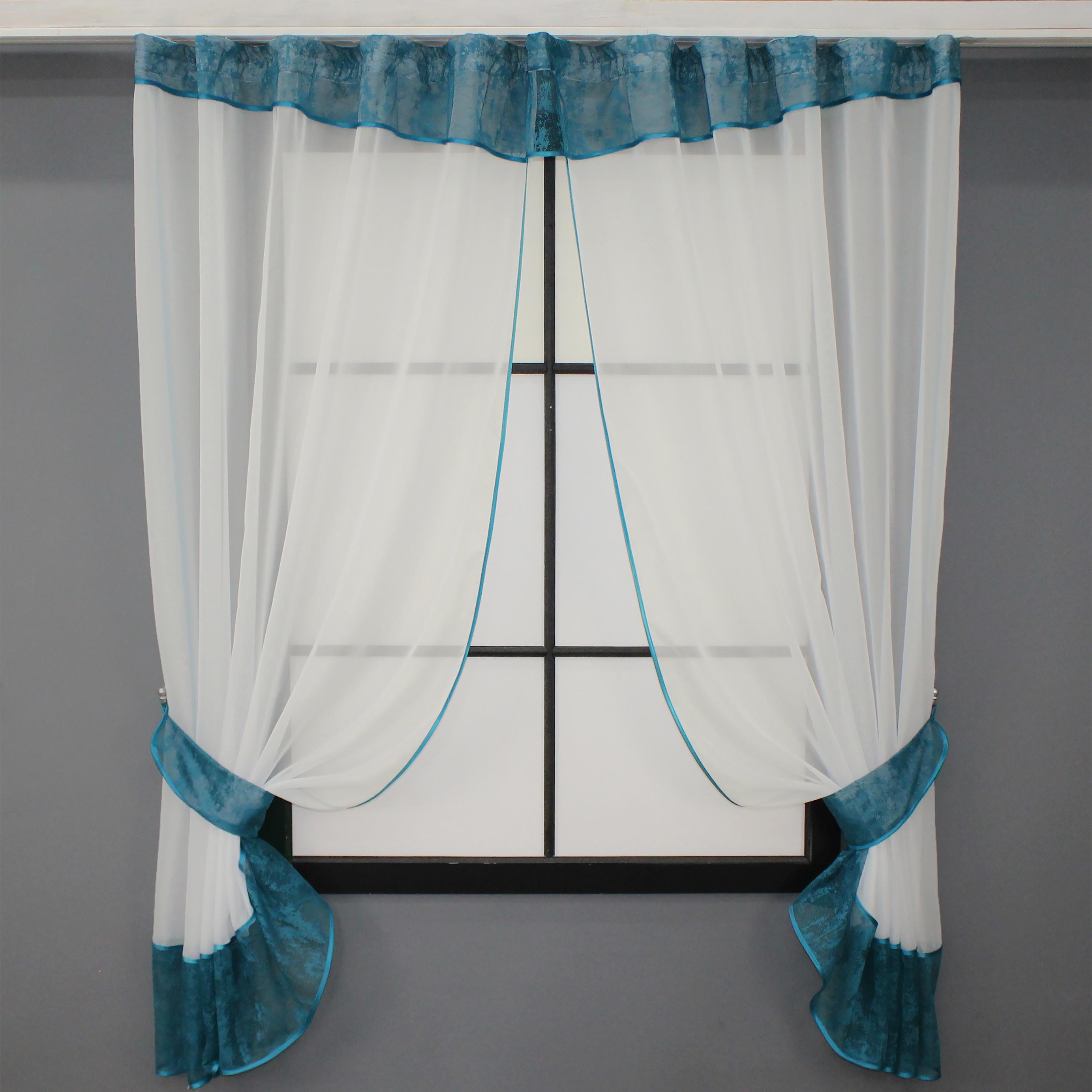 Штори кухонні VR-Textil № 085к шторки з ламбрекеном 280х170 см Молочний/Синій (52-0917)