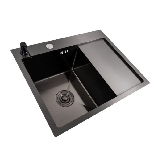 Кухонная мойка Valeso Handmade PVD CM 58x48 см L круглый сифон левое крыло Черный (31164777)