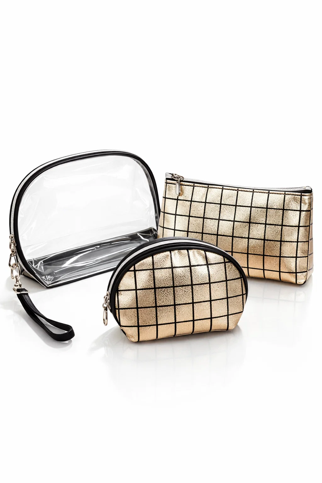 Набор косметичек 3в1 дорожный Золотистый (31594424)