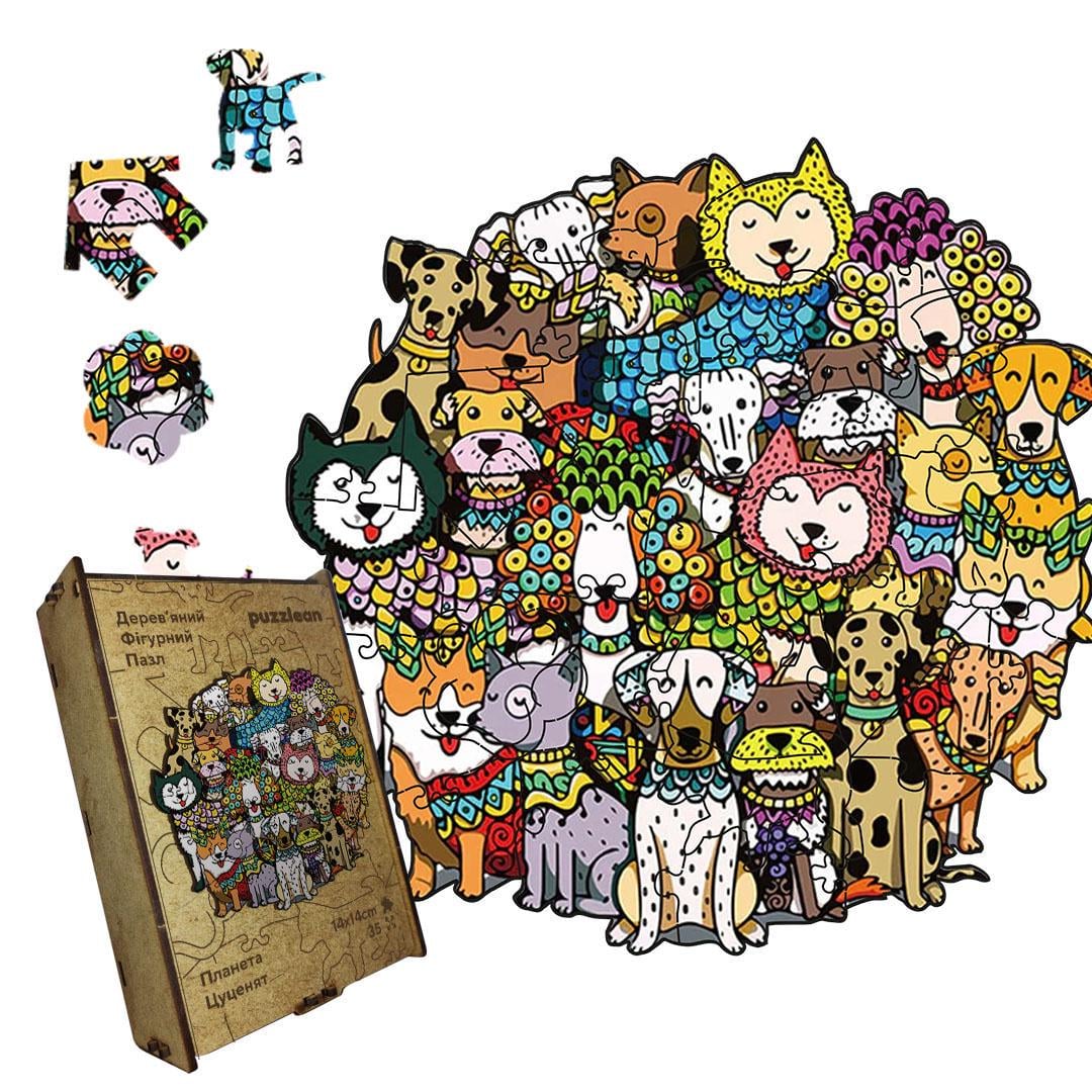 Пазл дерев'яний Планета Цуценят А5 картонна коробка 35 ел. (puzzlean-1435)