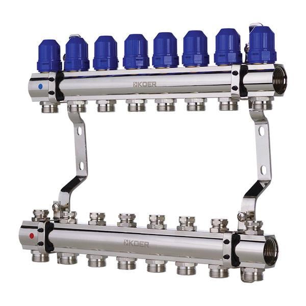 Блок колекторний з термостатичними клапанами KOER KR.1100-08 1"x8 WAYS (KR2634)