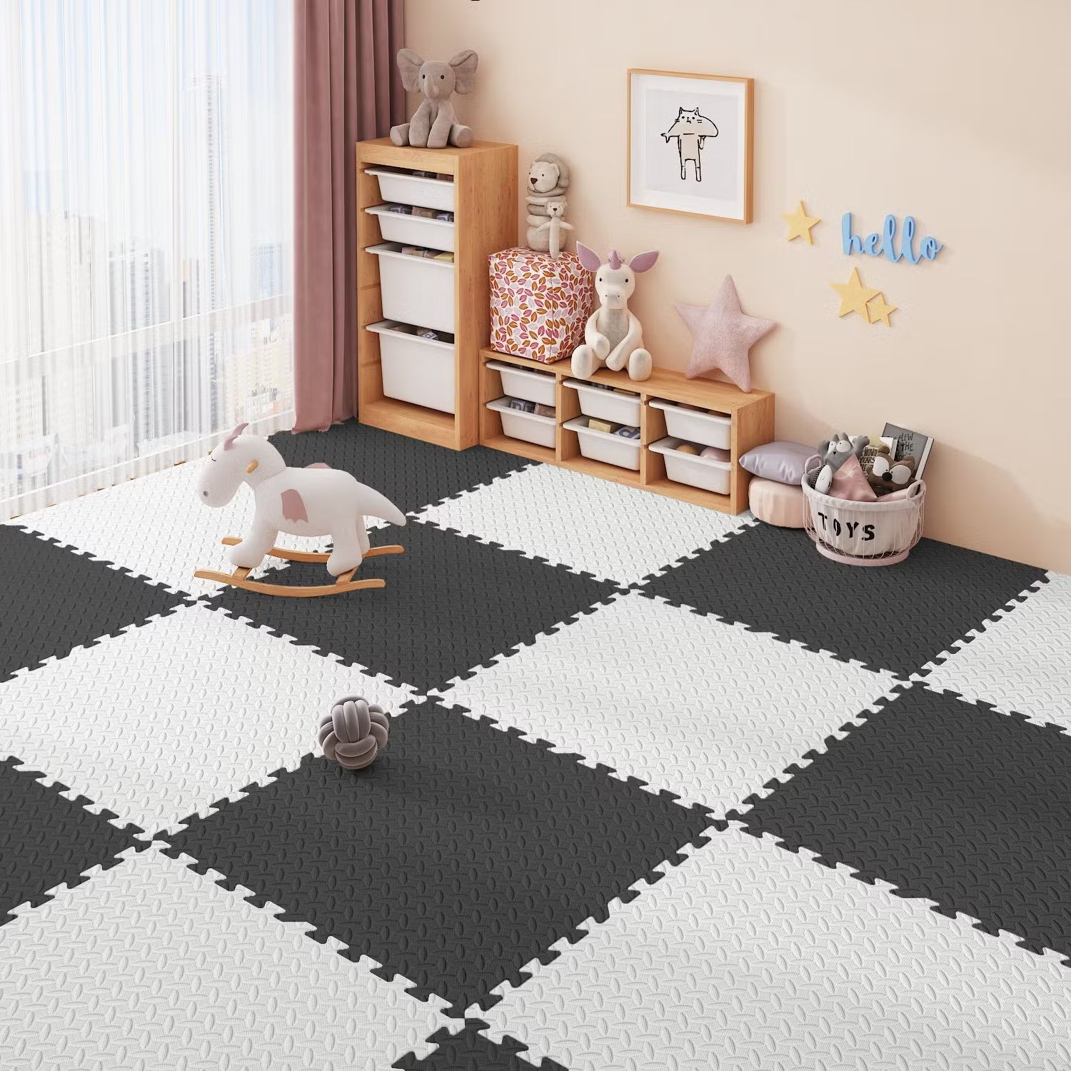 Коврик-пазл без покрытия термо из Eva-пены для пола 30 пазлов площадь покрытия 10,8 м2 толщина 1 см 60х60 см Черный