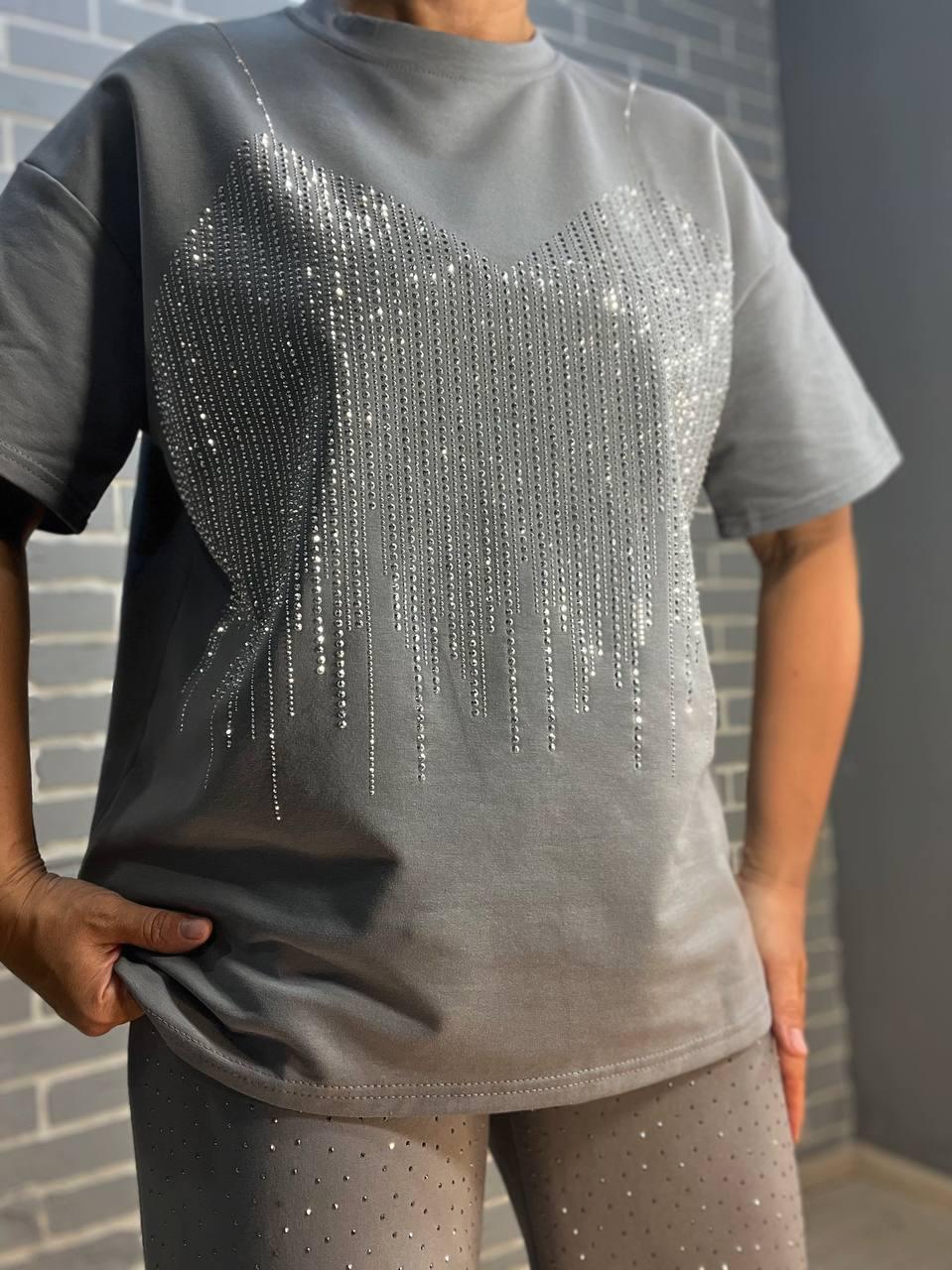 Костюм жіночий YUJIE YISHANG 7347 футболка імітація майки і штани M Сірий (2500) - фото 10