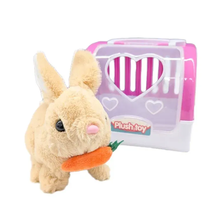 Интерактивная игрушка Plush Toy Кролик с морковкой в розовой переноске из текстиля 15х19 см Бежевый (150-98-CH6010BG)