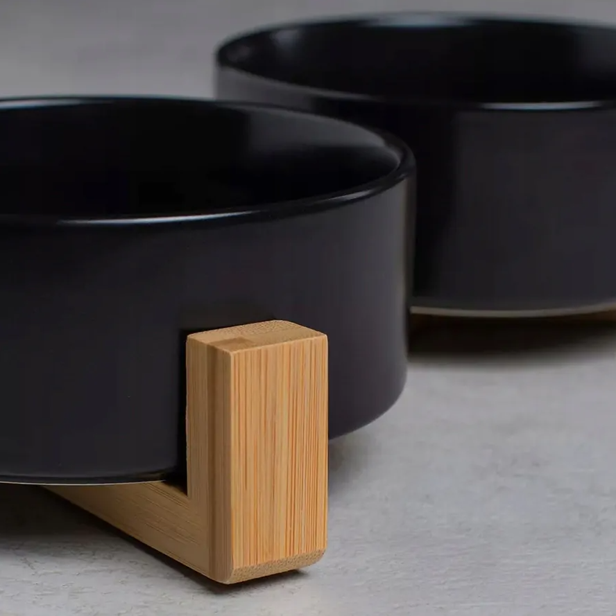 Миска подвійна керамічна для собак і котів на підставці 2х400 мл Чорний - фото 6