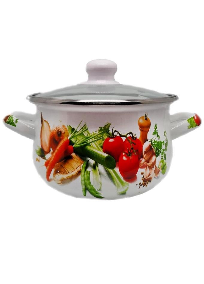 Кастрюля Aureti Урожай сферическая со стеклянной крышкой эмалированная сталь 1,6 л (AU-703-16)