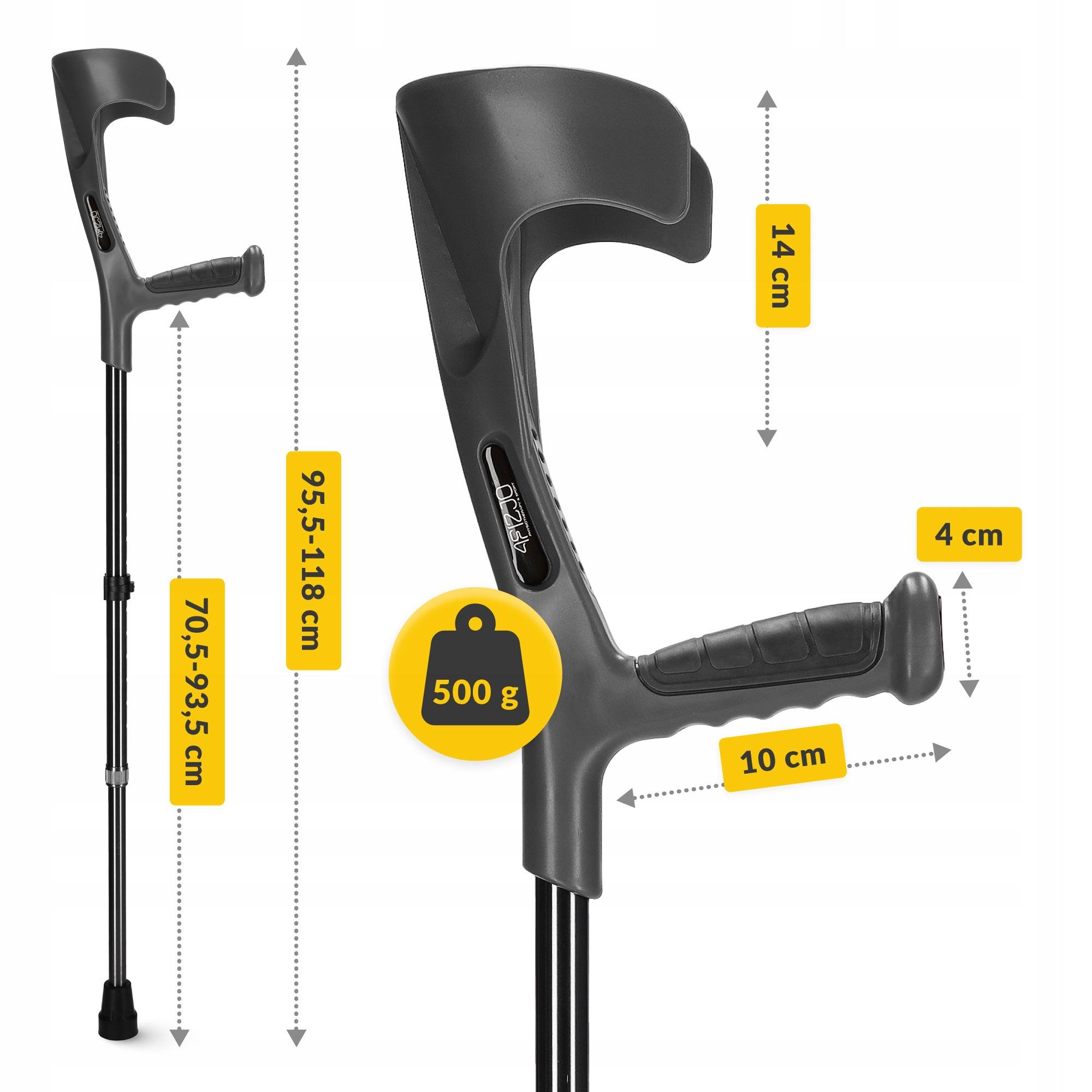 Милиці ортопедичні 4fizjo MED 2 шт. з опорою для ліктя Black (P-5905973403375) - фото 7