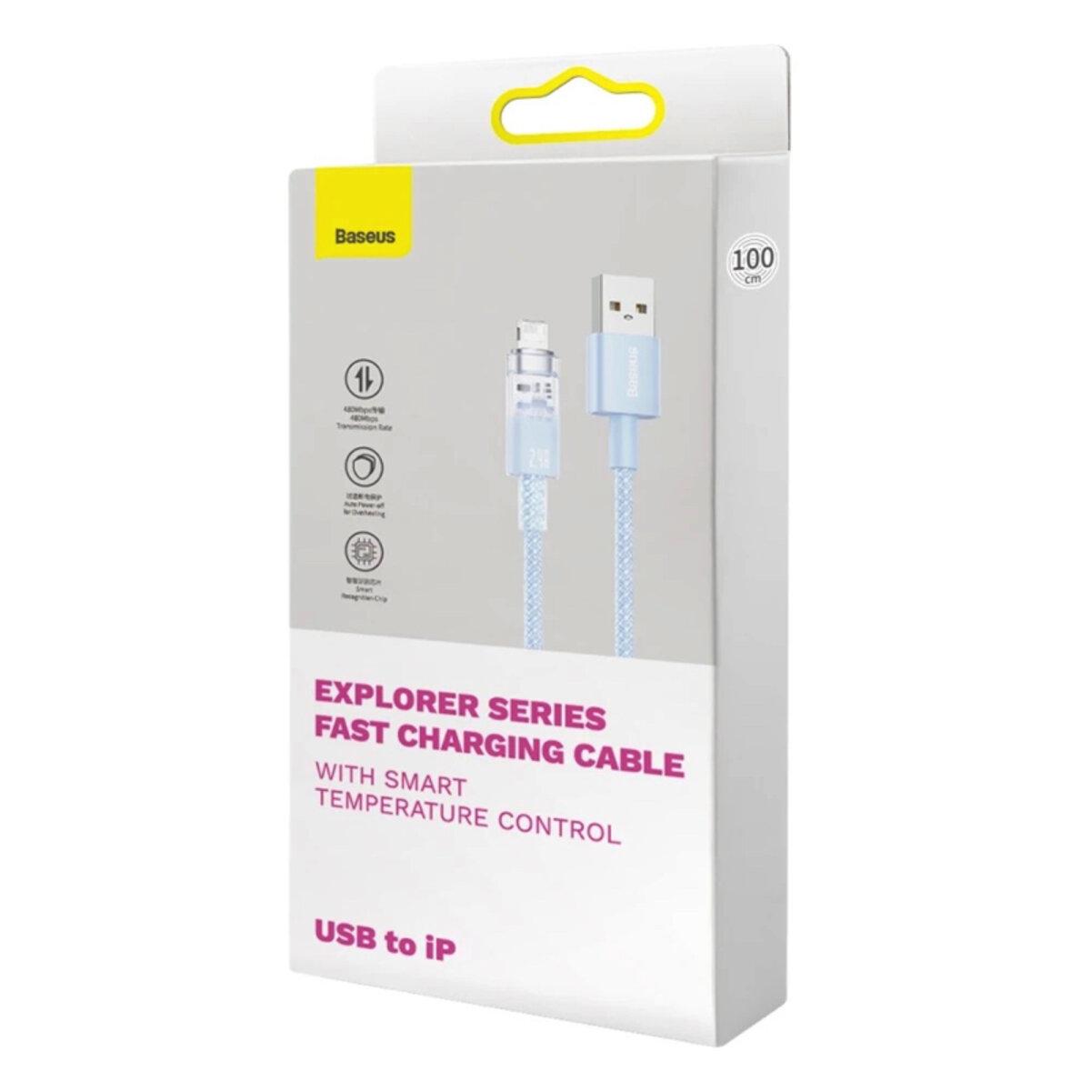 Кабель BASEUS Explorer USB-Lightning/2.4А/1 Синий (CATS010003) - фото 7 Кабель BASEUS Explorer USB-Lightning/2.4А/1 Синий (CATS010003) - фото 7