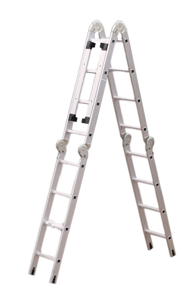Лестница-трансформер алюминиевая шарнирная Dozer 4х4 ступеньки высота 4,7 м нагрузка 150 кг