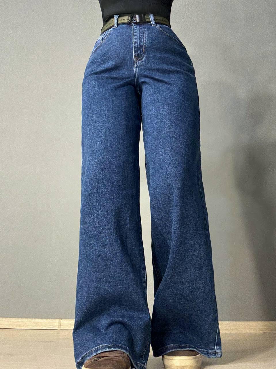 Джинсы женские Derun 8199 палаццо широкие с ремнем р. 27 Синий (5765)