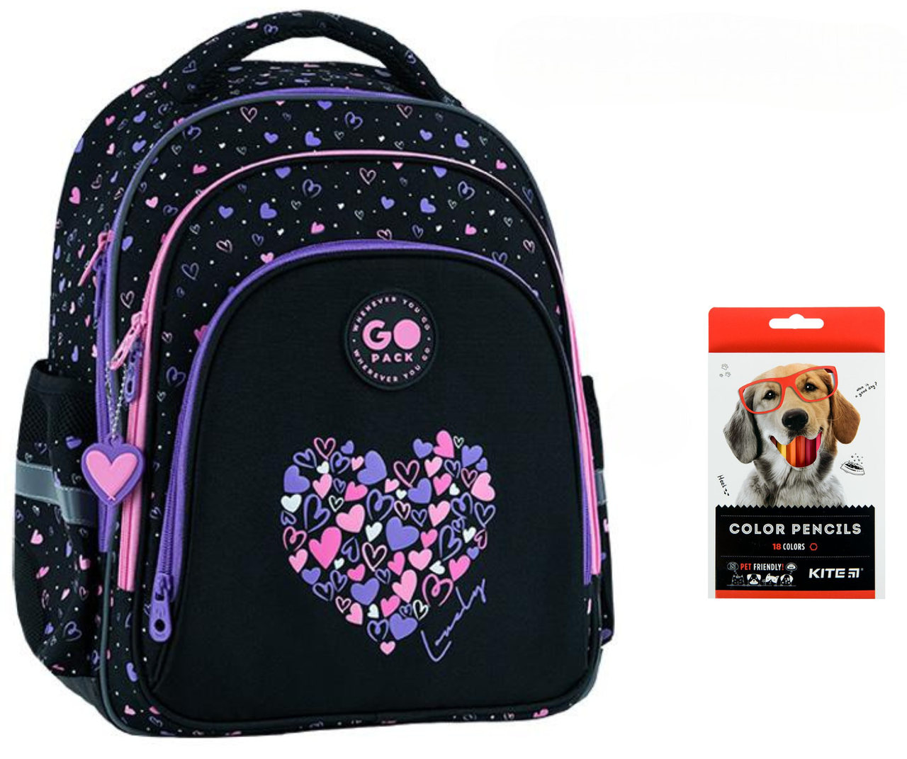 Рюкзак школьный GoPack Education GO26-2606S-3 Bright&Awesome и карандаши KITE 18 цветов (2905030940)