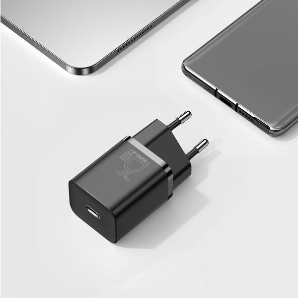 Сетевое зарядное устройство Baseus Super Si Quick Charger Type-C + кабель Type-C to Type-C 25 Вт 3A быстрая зарядка 1 м Черный - фото 9